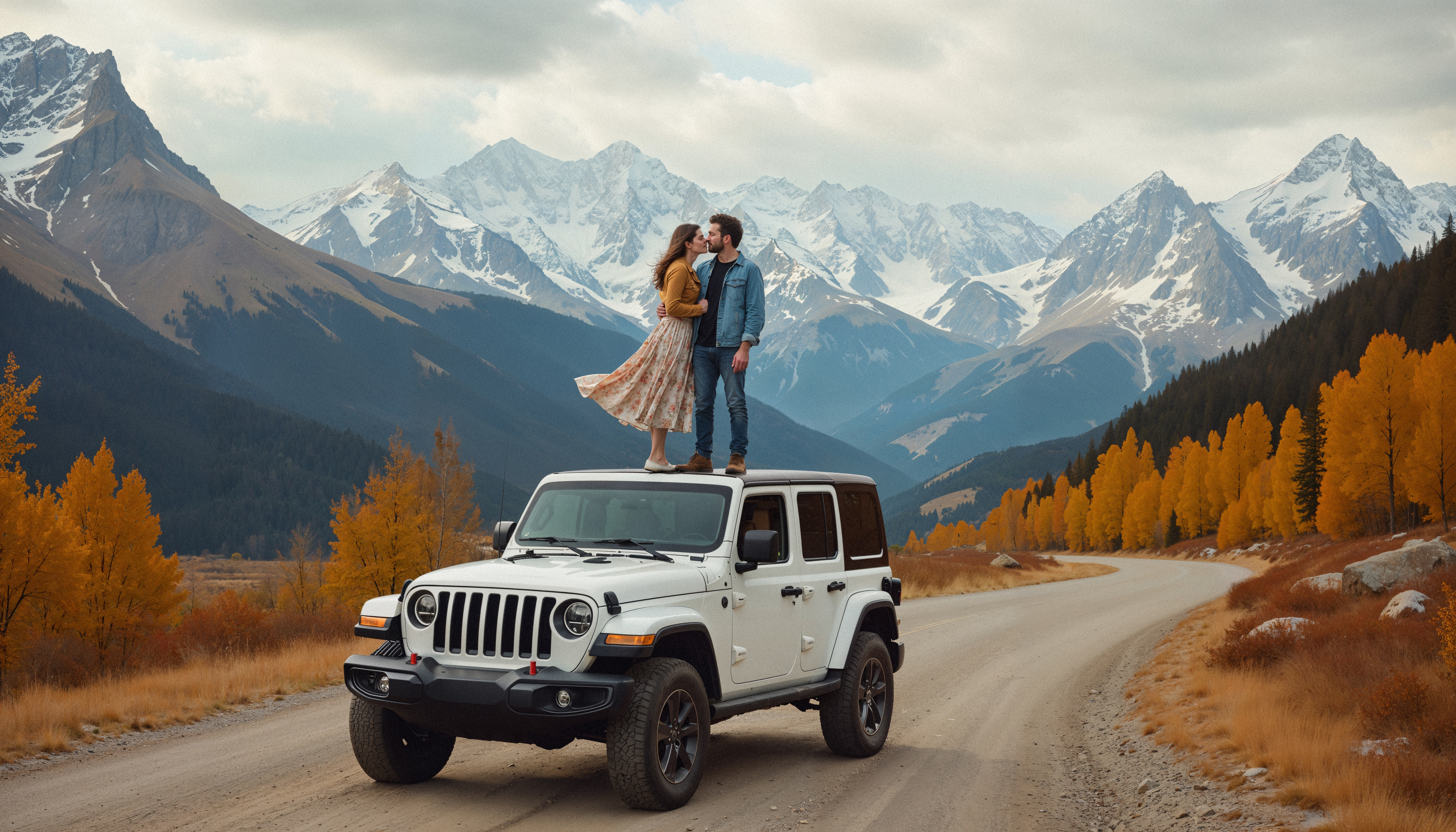 Couple travelling to a mountaintop destination